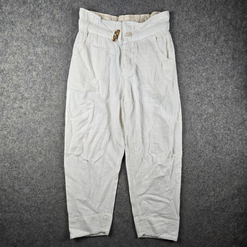 Free People Pants Womens XS White Cotton Linen Blend Toggle Button Boho Tapered